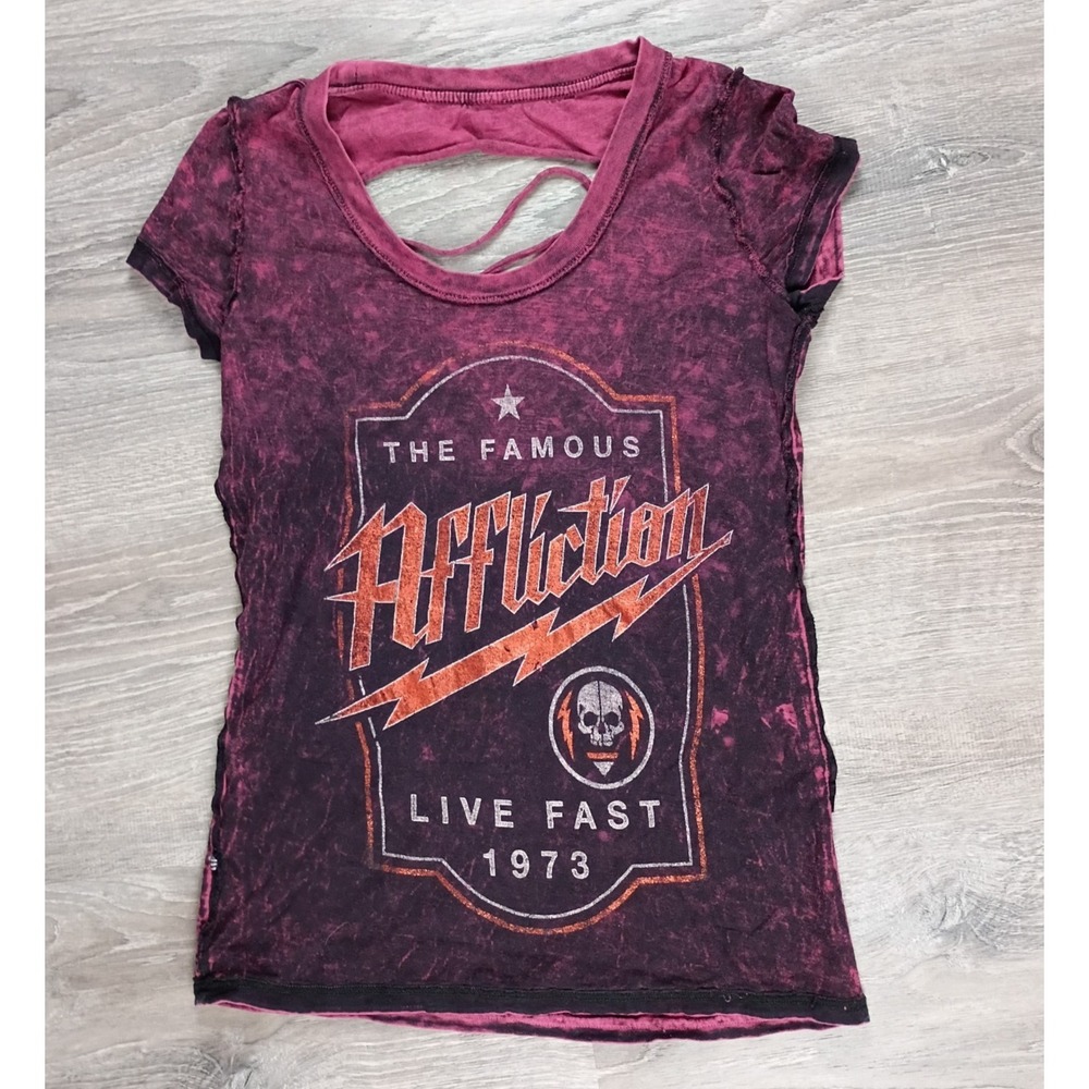 Affliction Distressed Shredded Live Fast Tee Acid Wash Moto Shirt NO SIZE Womens